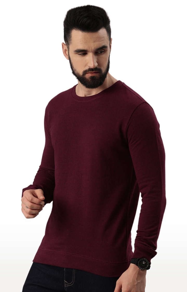 Men's Maroon Cotton Blend Solid Sweatshirt