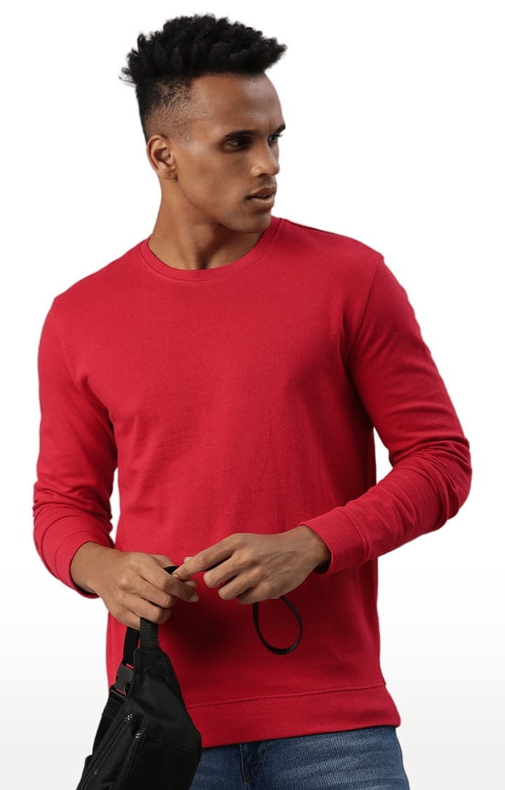 HUETRAP | Men's Red Cotton Blend Solid Sweatshirt