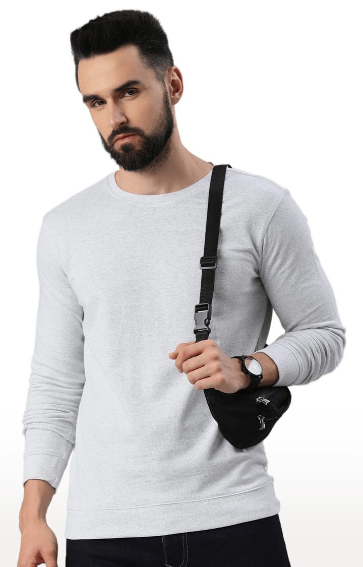 HUETRAP | Men's Grey Cotton Blend Solid Sweatshirt