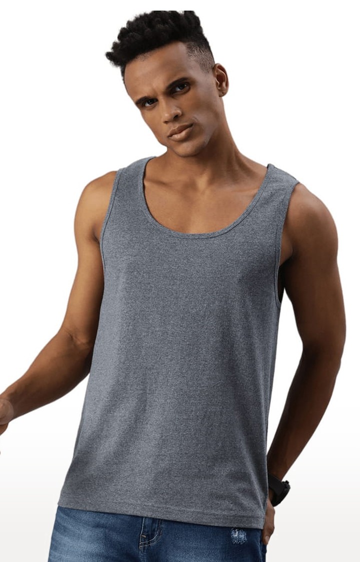HUETRAP | Men's Grey Cotton Solid Vest