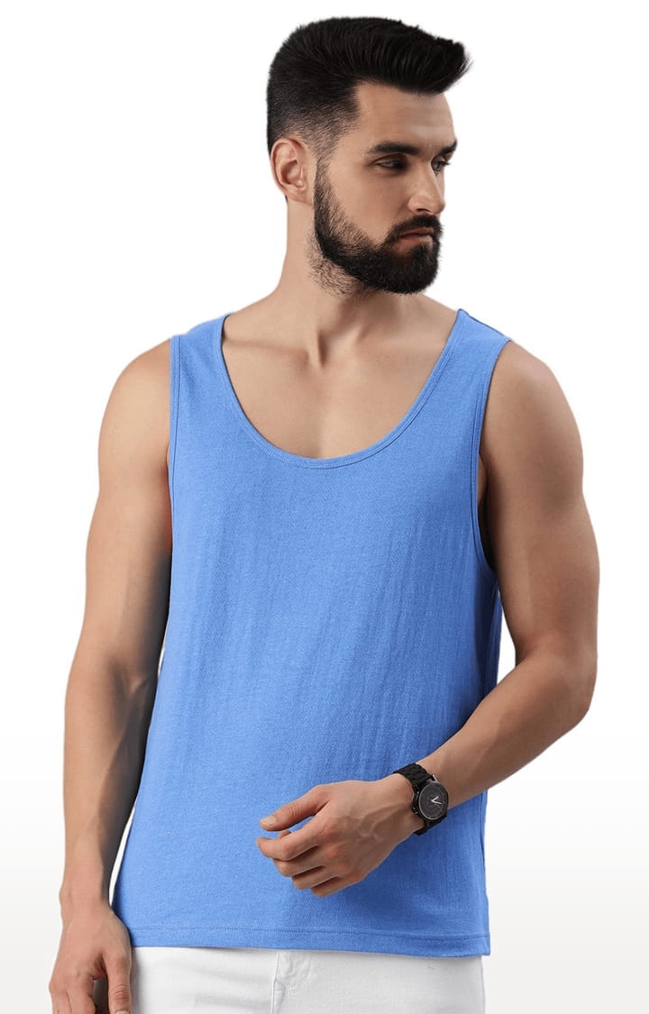 HUETRAP | Men's Navy Blue Cotton Solid Vest