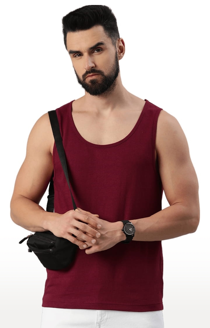 HUETRAP | Men's Red Cotton Solid Vest