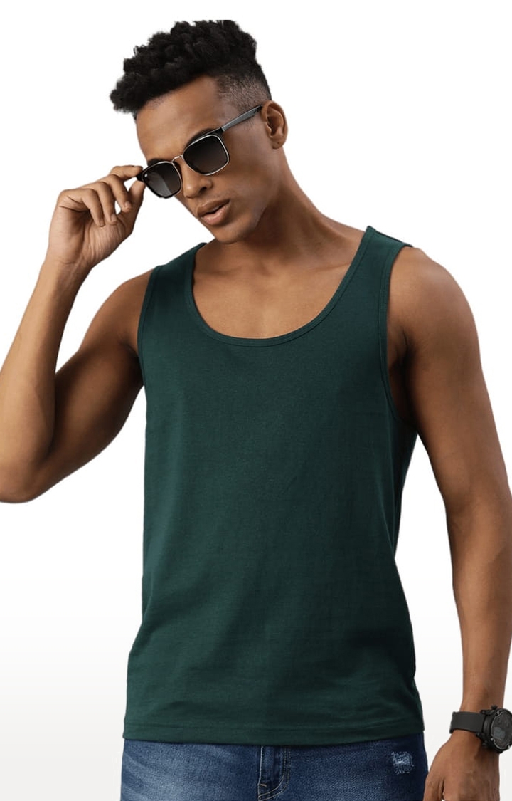 HUETRAP | Men's Green Cotton Solid Vest