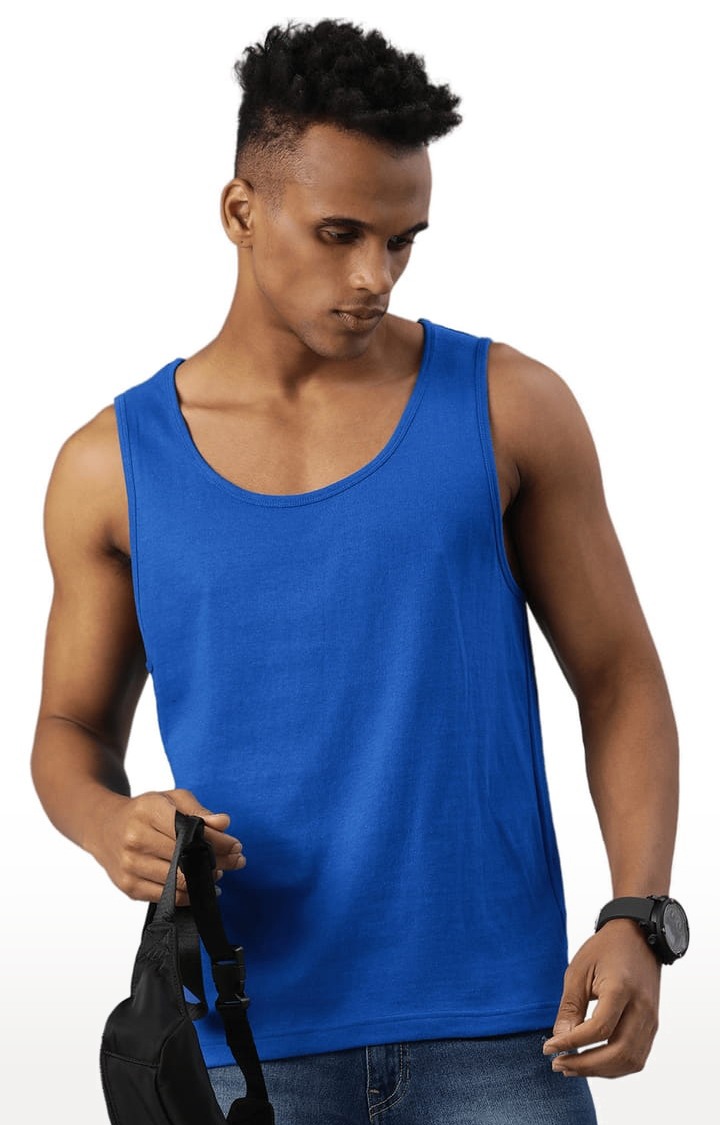 HUETRAP | Men's Blue Cotton Solid Vest