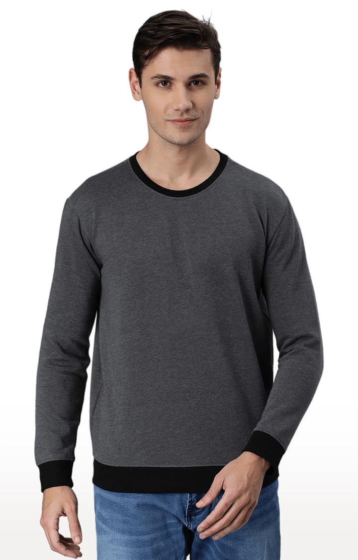 HUETRAP | Men's Grey Cotton Solid Sweatshirt