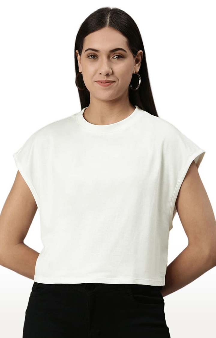 HUETRAP | Women's White Cotton Solid Crop Top