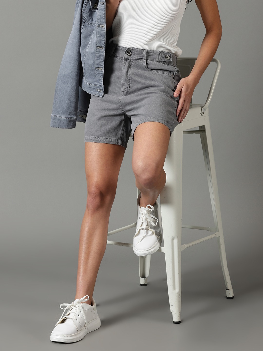 SHOWOFF Women's Regular Fit Above Knee Solid Grey Short