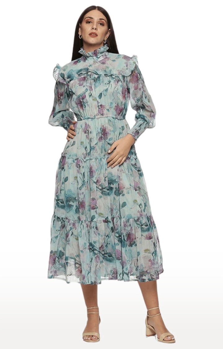 ISU | Women's Multicolor Chiffon Floral Tiered Dress