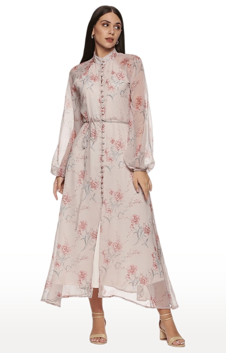 ISU | Women's Beige Chiffon Floral Maxi Dress