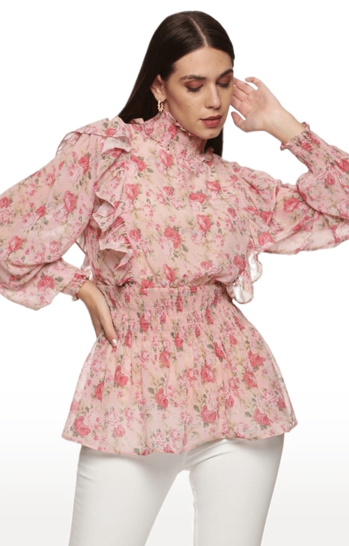 ISU | Women's Peach Chiffon Floral Tunics