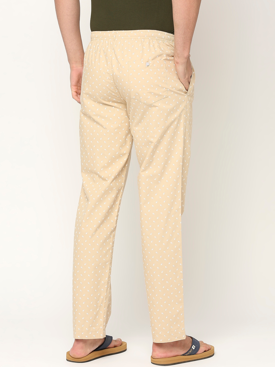 Underjeans by Spykar Premium Cotton Printed Men Beige Pyjama