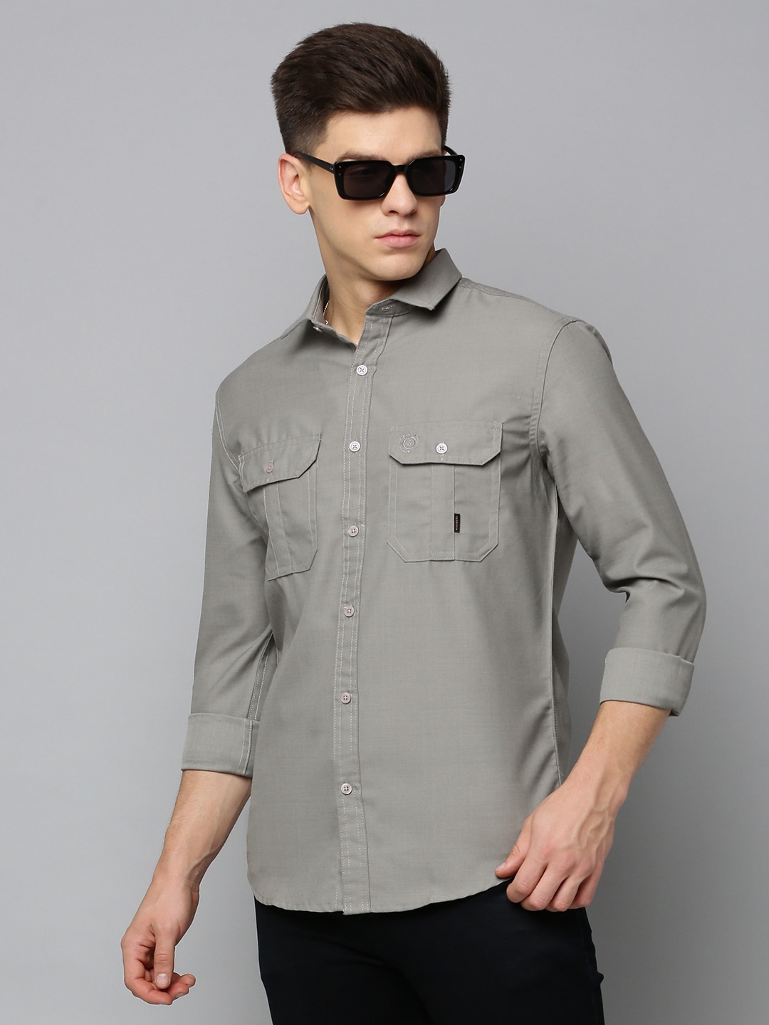 SHOWOFF Men's Spread Collar Solid Taupe Regular Fit Shirt