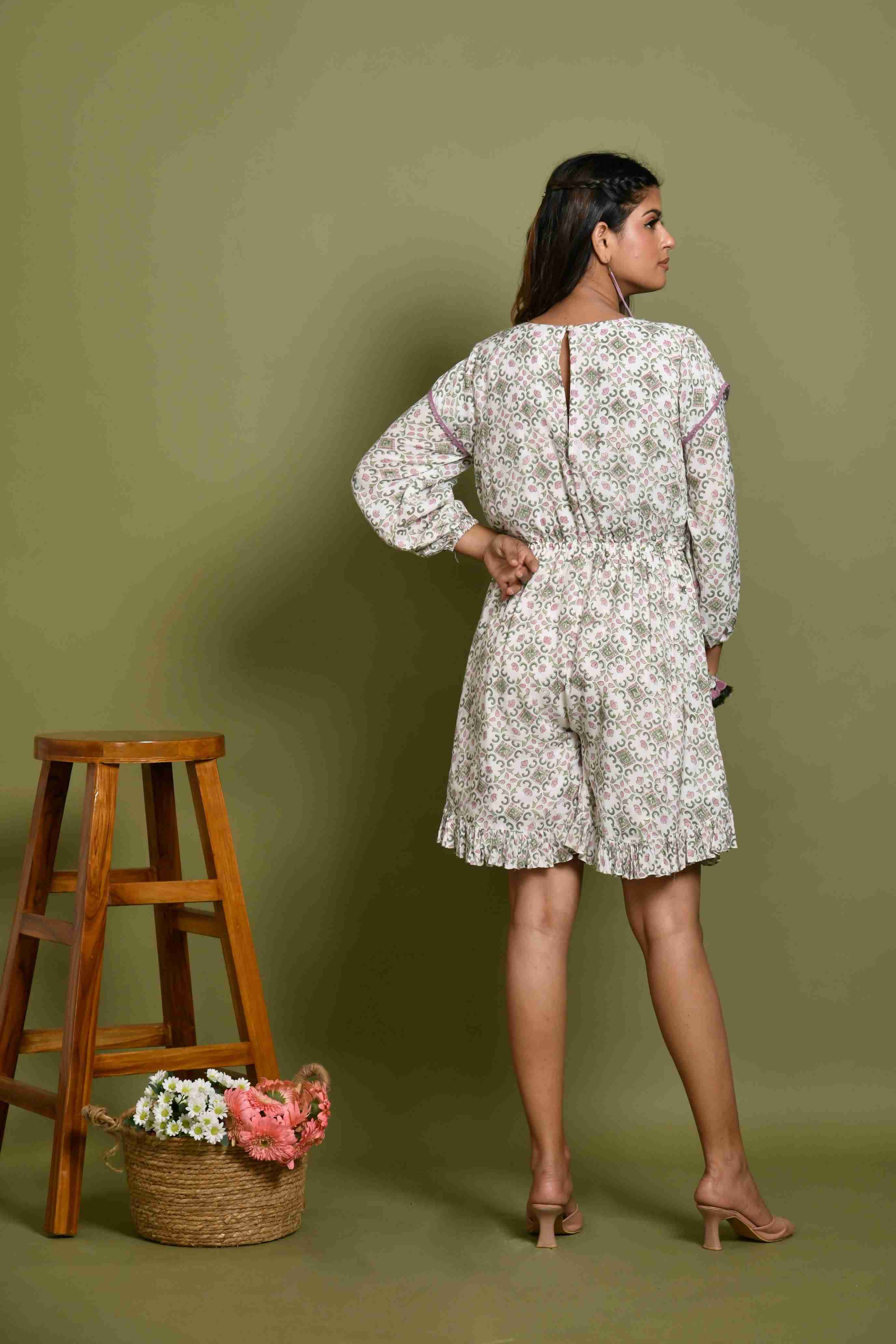Block Printed Muslin Short Jumpsuit