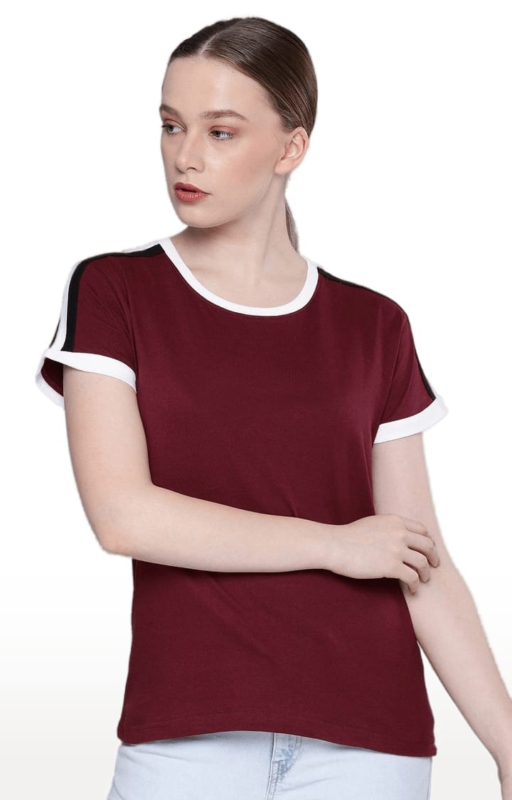 Women's Red Cotton Solid T-Shirts