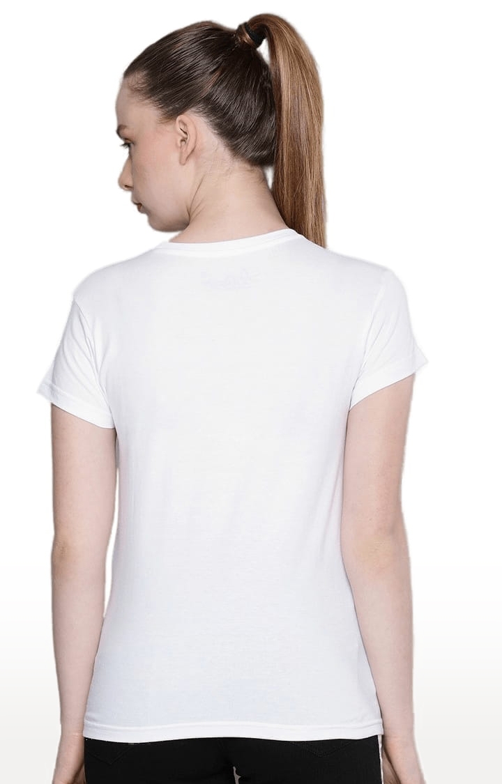 Women's White Cotton Typographic Printed Regular T-Shirt