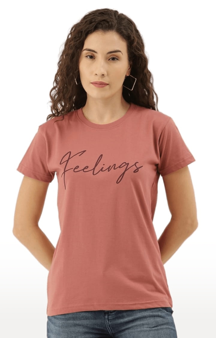 Women's Pink Cotton Typographic Printed  T-Shirts