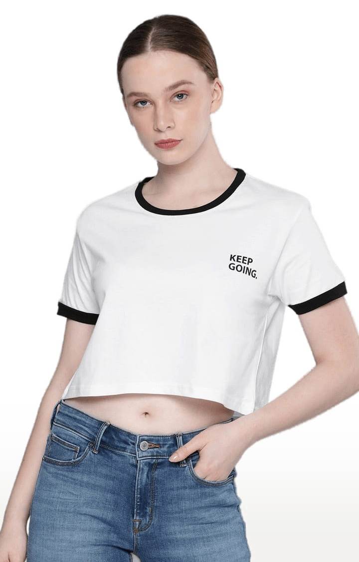 Women's White Cotton Solid Crop Top