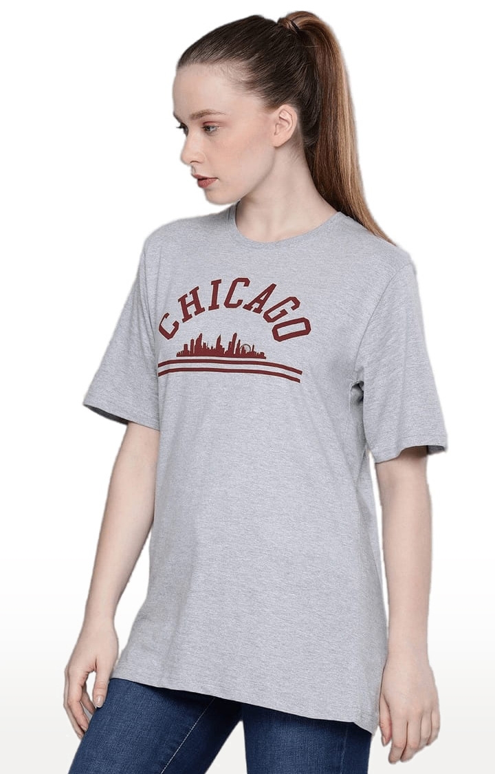 Women's Grey Cotton Typographic Printed  T-Shirts