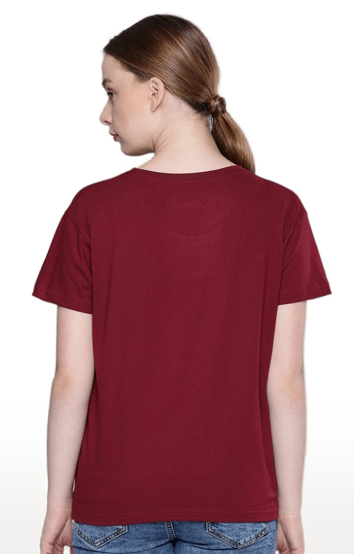 Women's Red Cotton Typographic Printed Regular T-Shirt