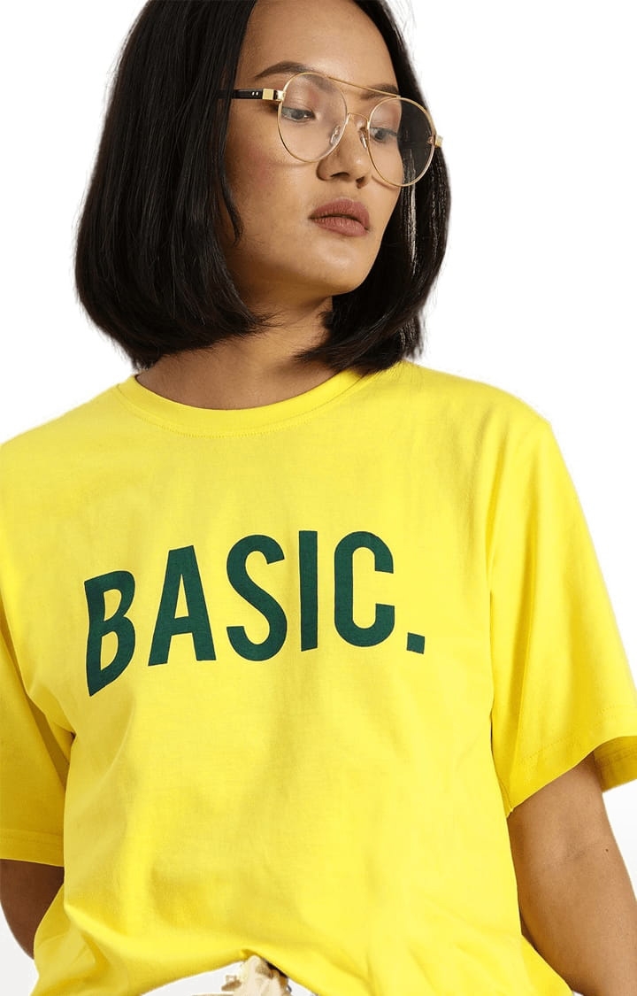 Women's Yellow Cotton Typographic Printed  T-Shirts