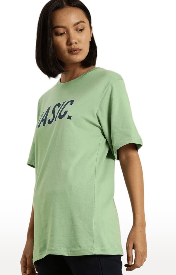 Women's Green Cotton Typographic Printed  T-Shirts
