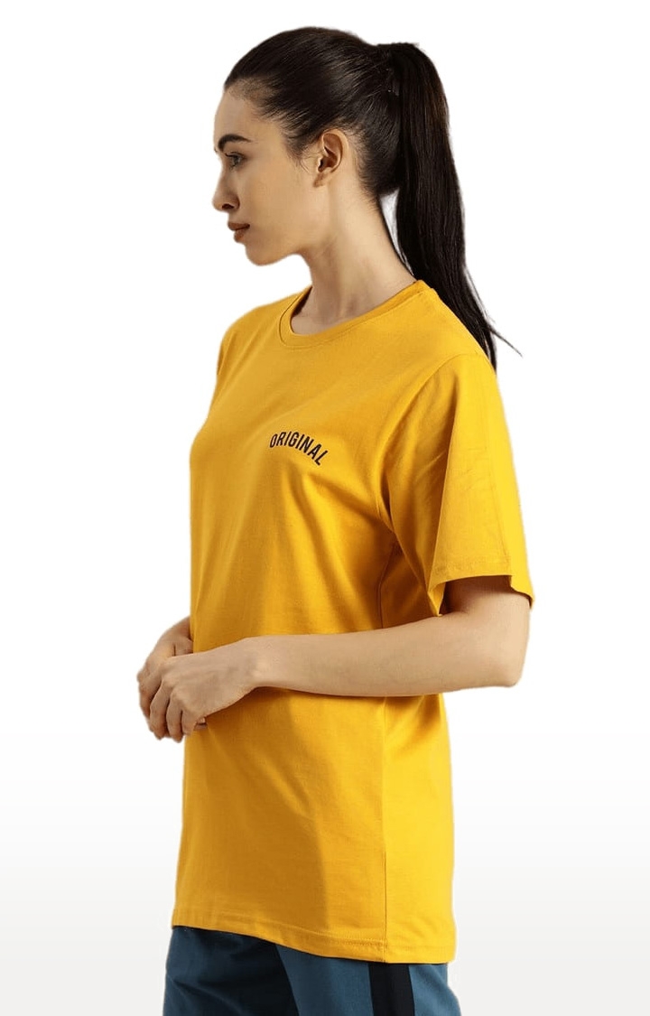 Women's Yellow Cotton Solid Oversized T-Shirt