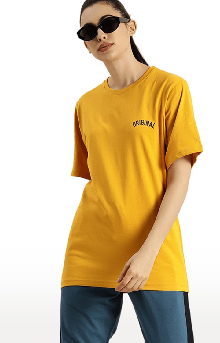 Women's Yellow Cotton Solid T-Shirts