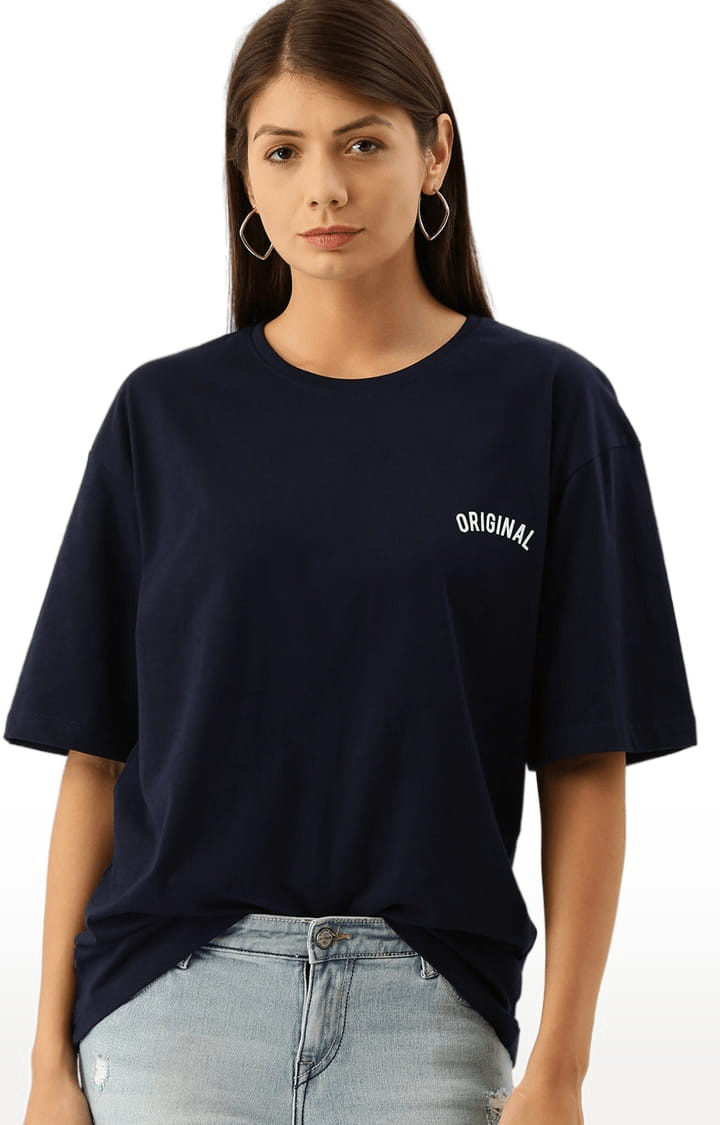 Women's Blue Cotton Solid T-Shirts