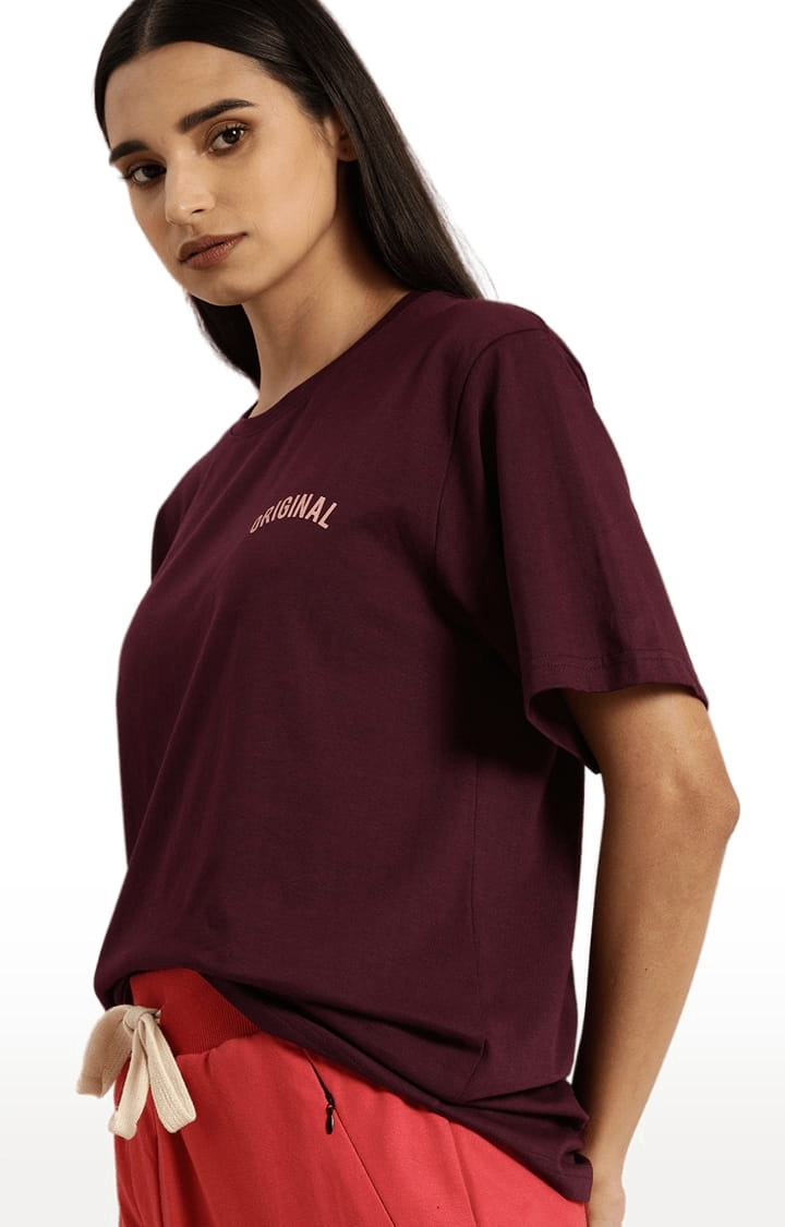 Dillinger | Women's Wine Cotton Solid Oversized T-Shirt