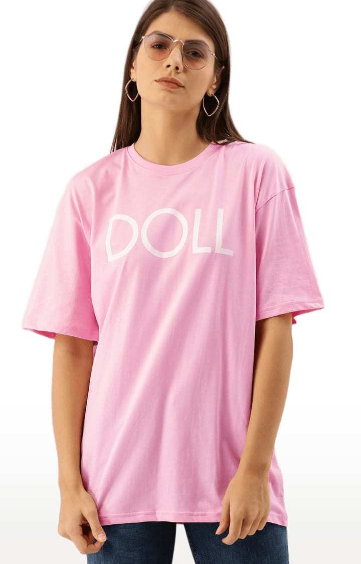 Women's Pink Cotton Typographic Printed  T-Shirts