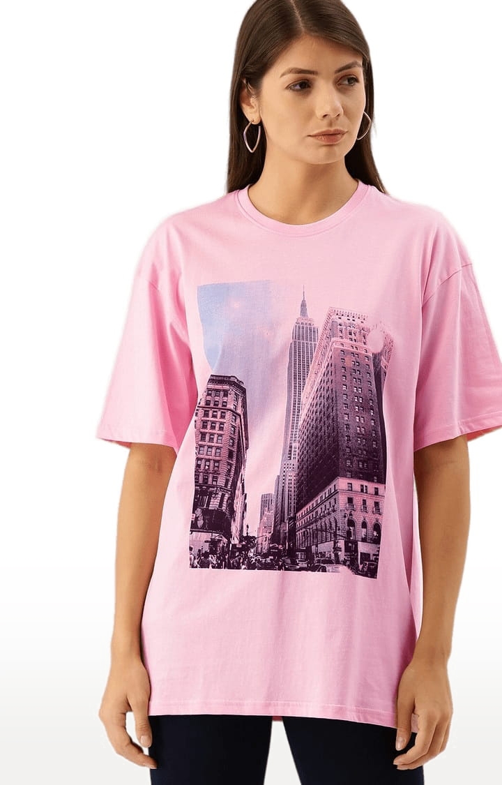 Women's Pink Cotton Graphics T-Shirts