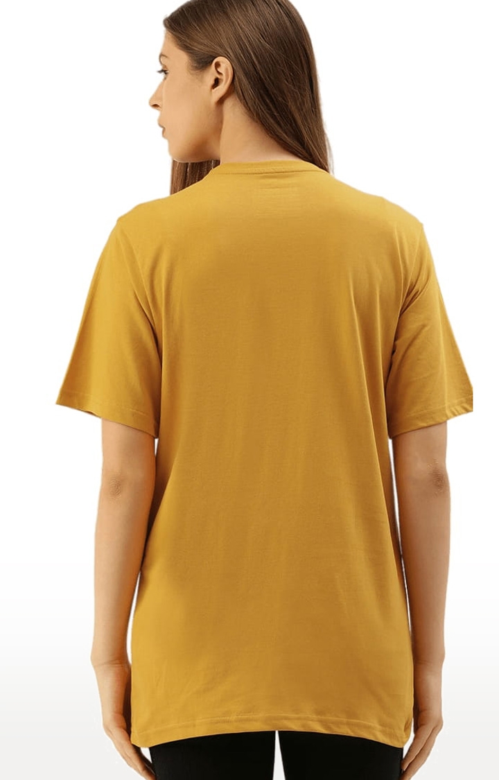 Women's Yellow Cotton Graphics Oversized T-Shirt