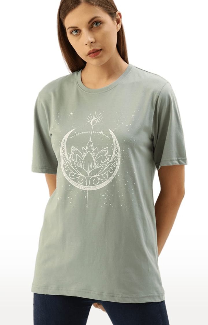 Women's Grey Cotton Printed T-Shirts
