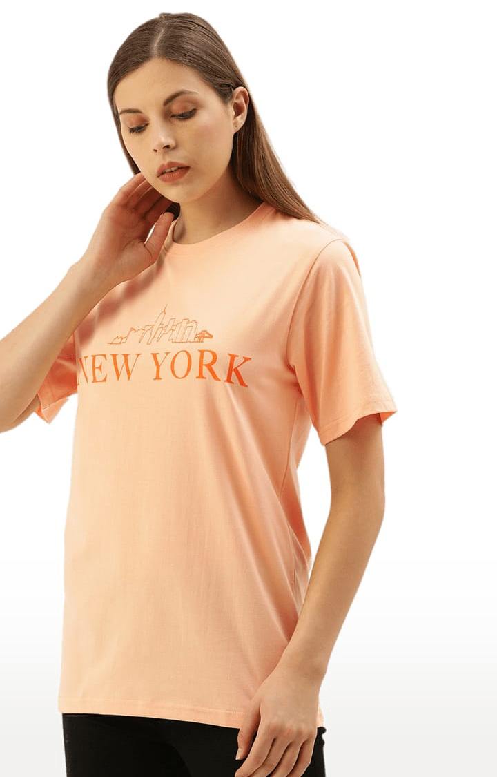 Women's Orange Cotton Printed T-Shirts