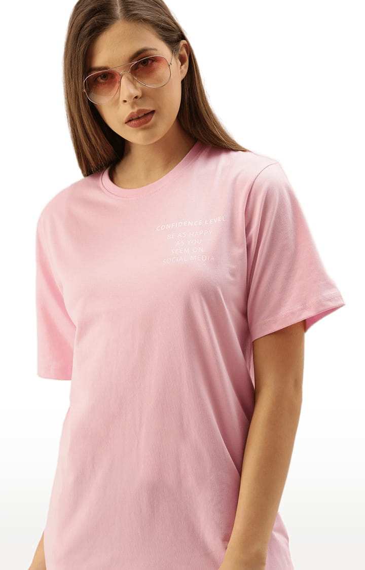 Women's Pink Cotton Solid T-Shirts