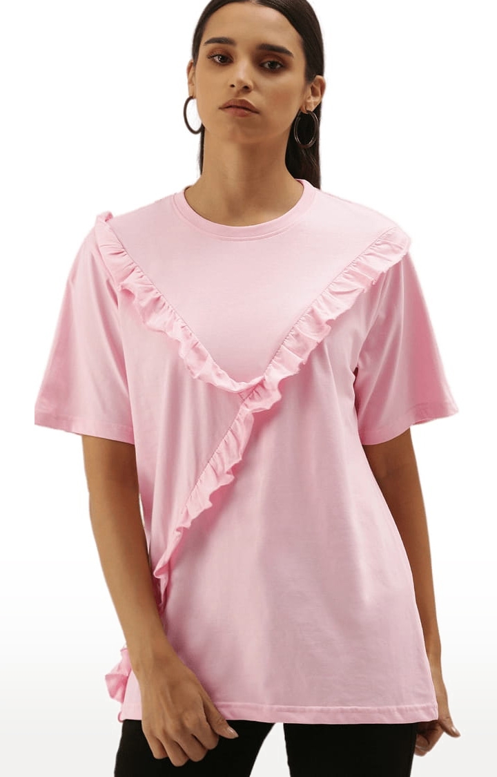 Women's Pink Cotton Solid T-Shirts