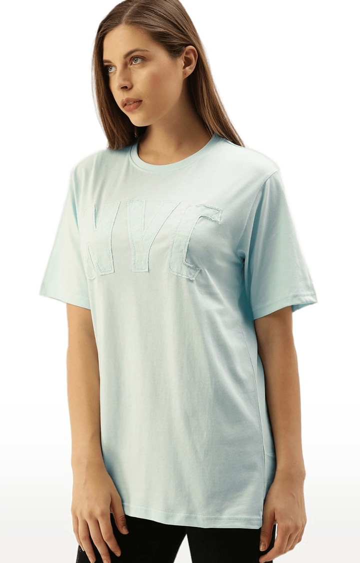 Women's Blue Cotton Patchwork T-Shirts