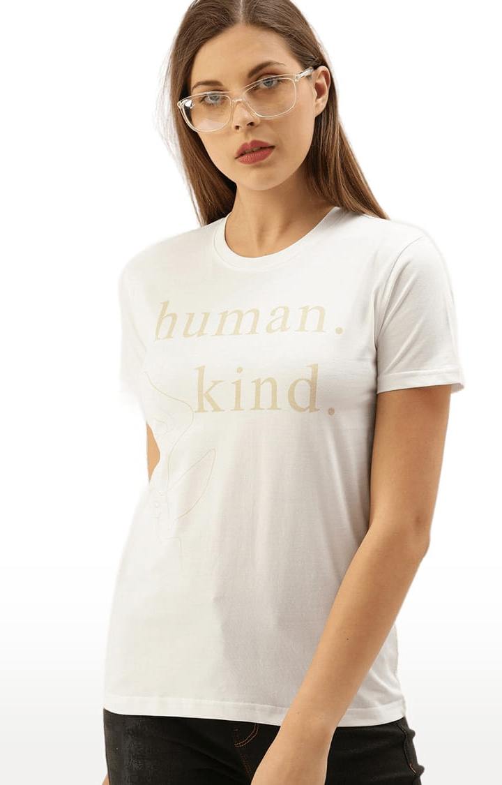 Women's White Cotton Typographic Printed  T-Shirts