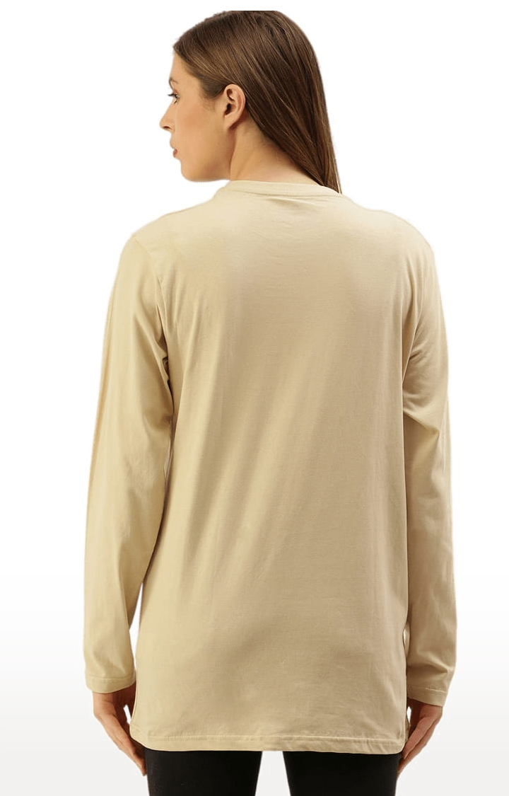 Women's Beige Cotton Typographic Printed Oversized T-Shirt
