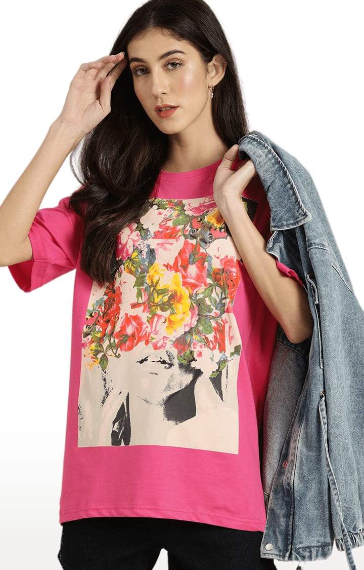 Women's Pink Cotton Floral T-Shirts