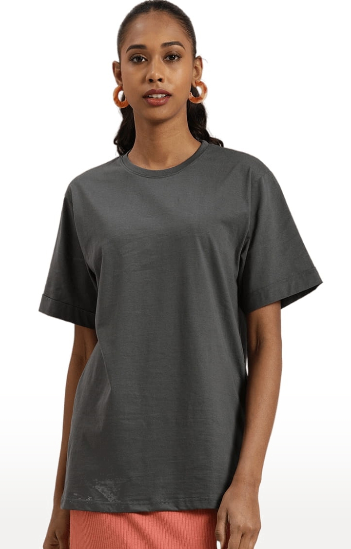 Women's Grey Cotton Solid T-Shirts