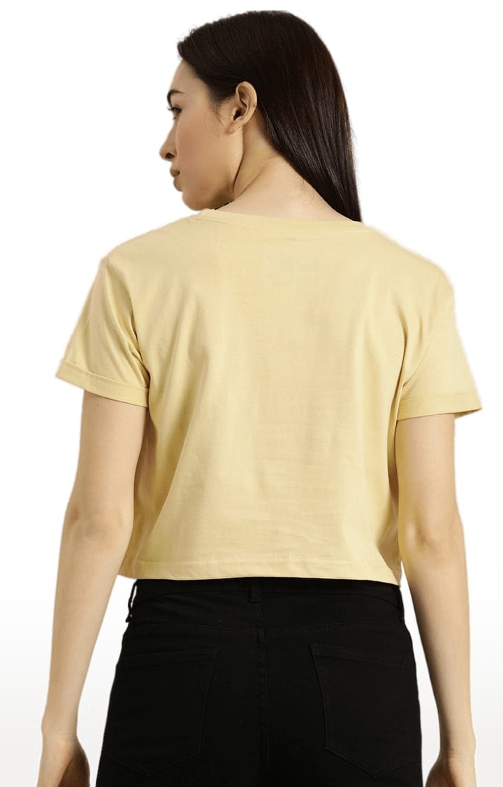 Women's Yellow Cotton Graphics Crop Top