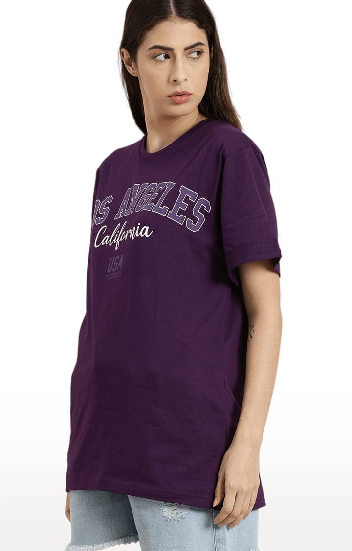 Women's Purple Cotton Typographic Printed  T-Shirts