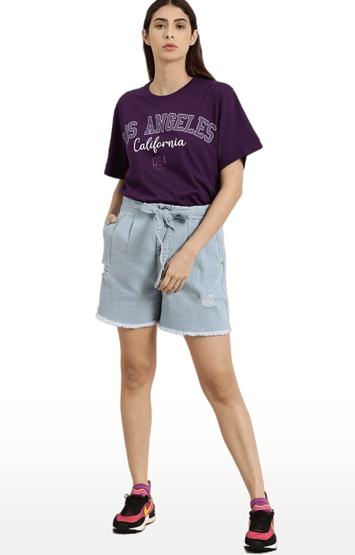 Women's Purple Cotton Typographic Printed  T-Shirts