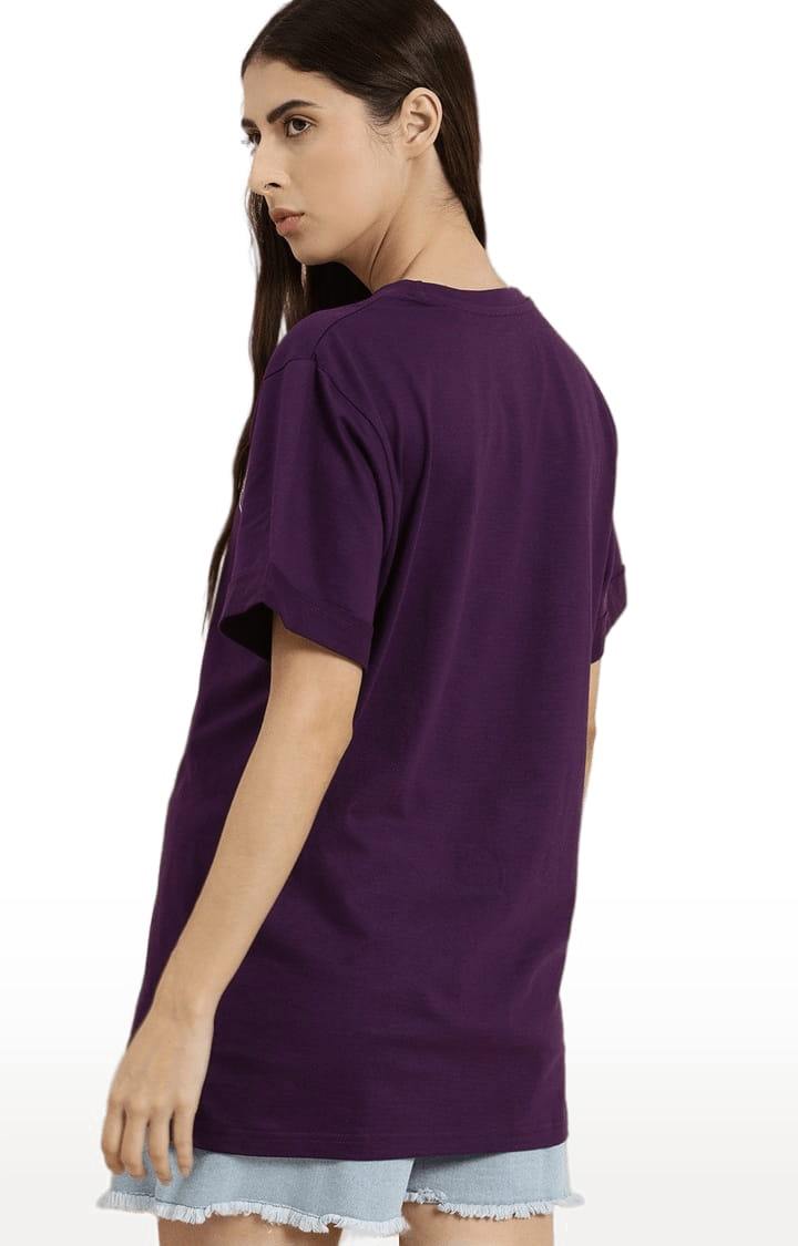 Women's Purple Cotton Typographic Printed T-Shirts