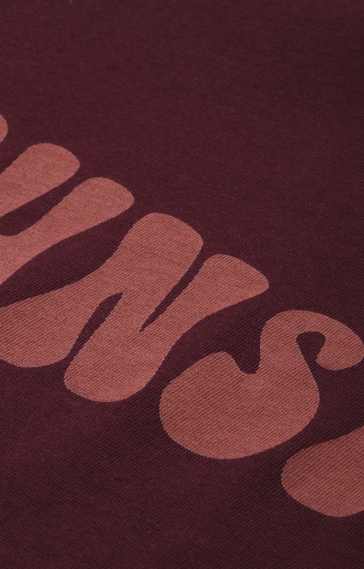 Women's Maroon Cotton Typographic Printed Regular T-Shirt
