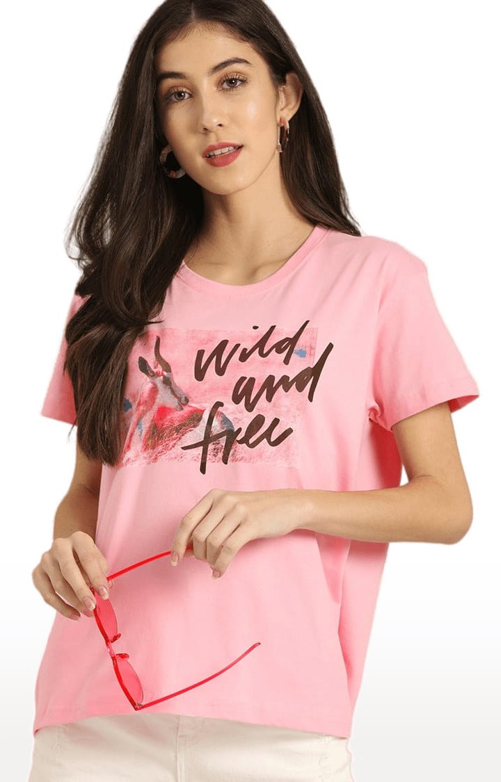 Women's Pink Cotton Printed T-Shirts