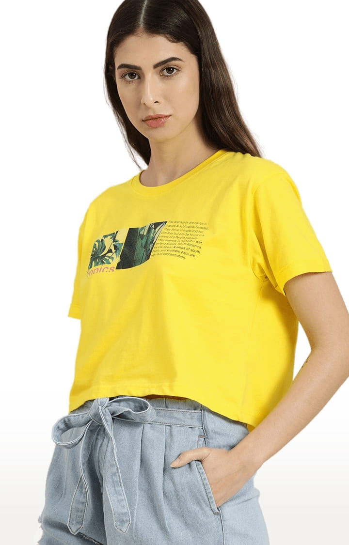 Women's Yellow Cotton Printed Crop Top