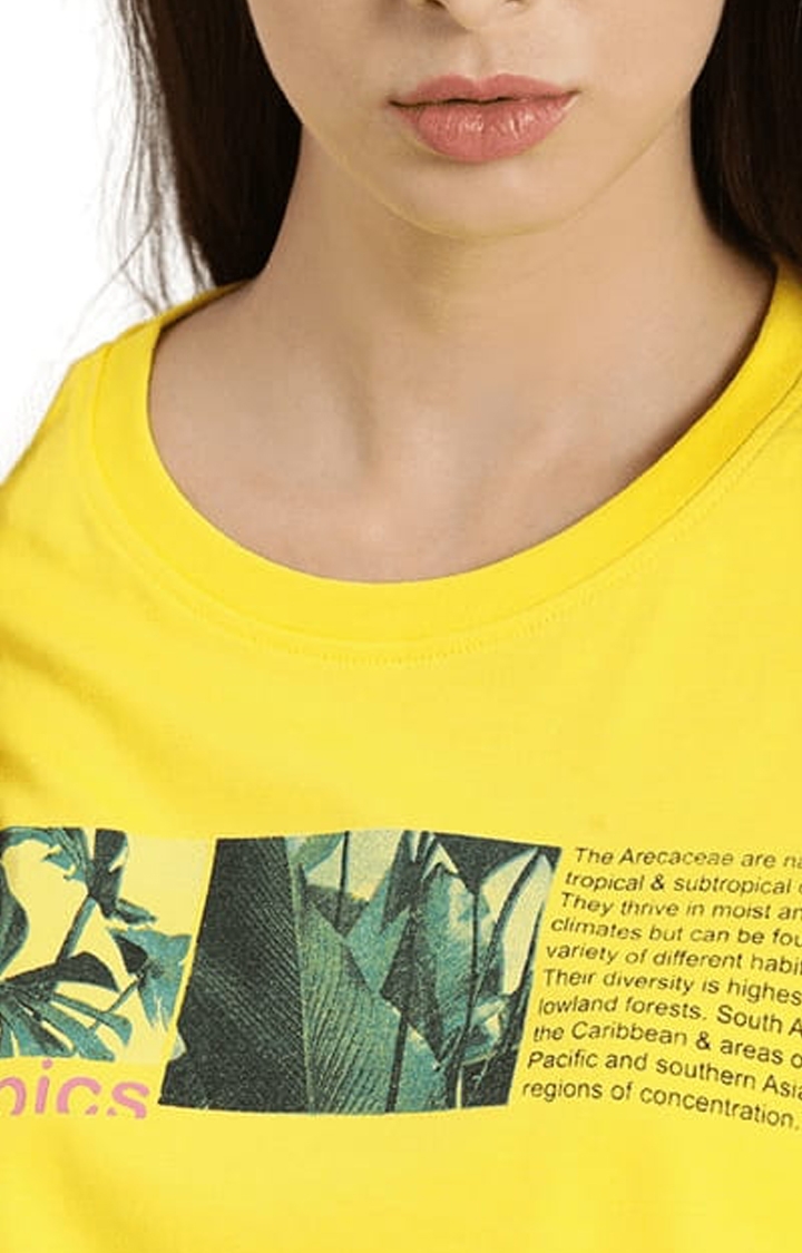 Women's Yellow Cotton Printed Crop Top