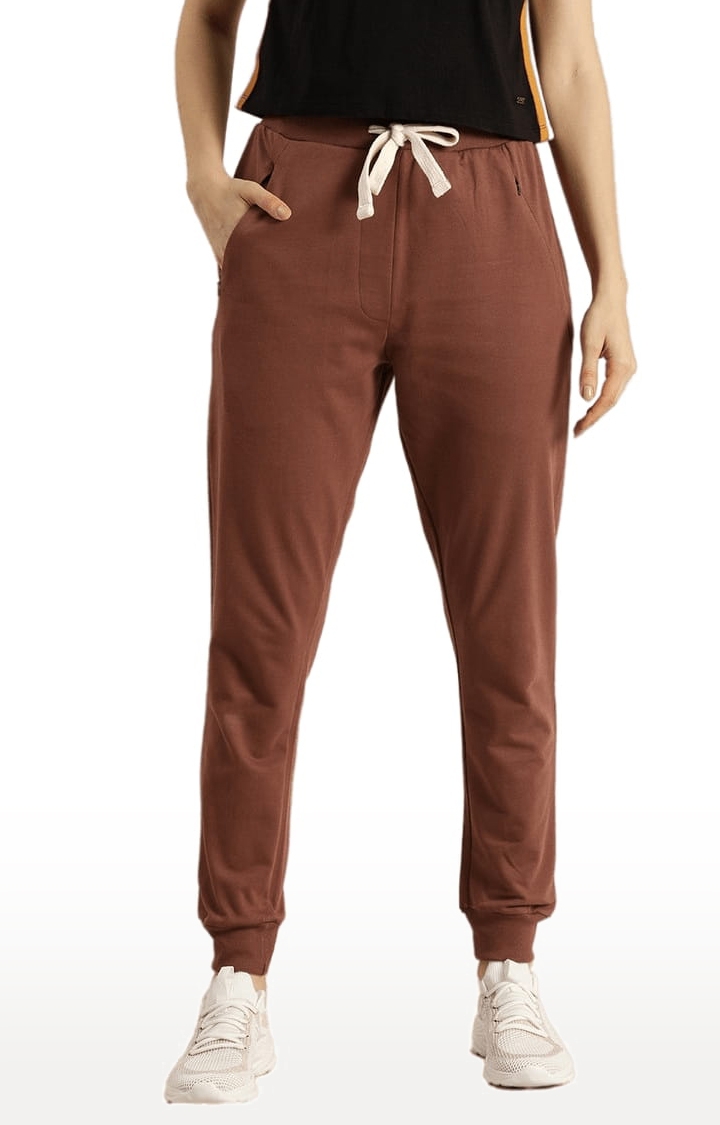 Women's Brown Cotton Solid Casual Joggers